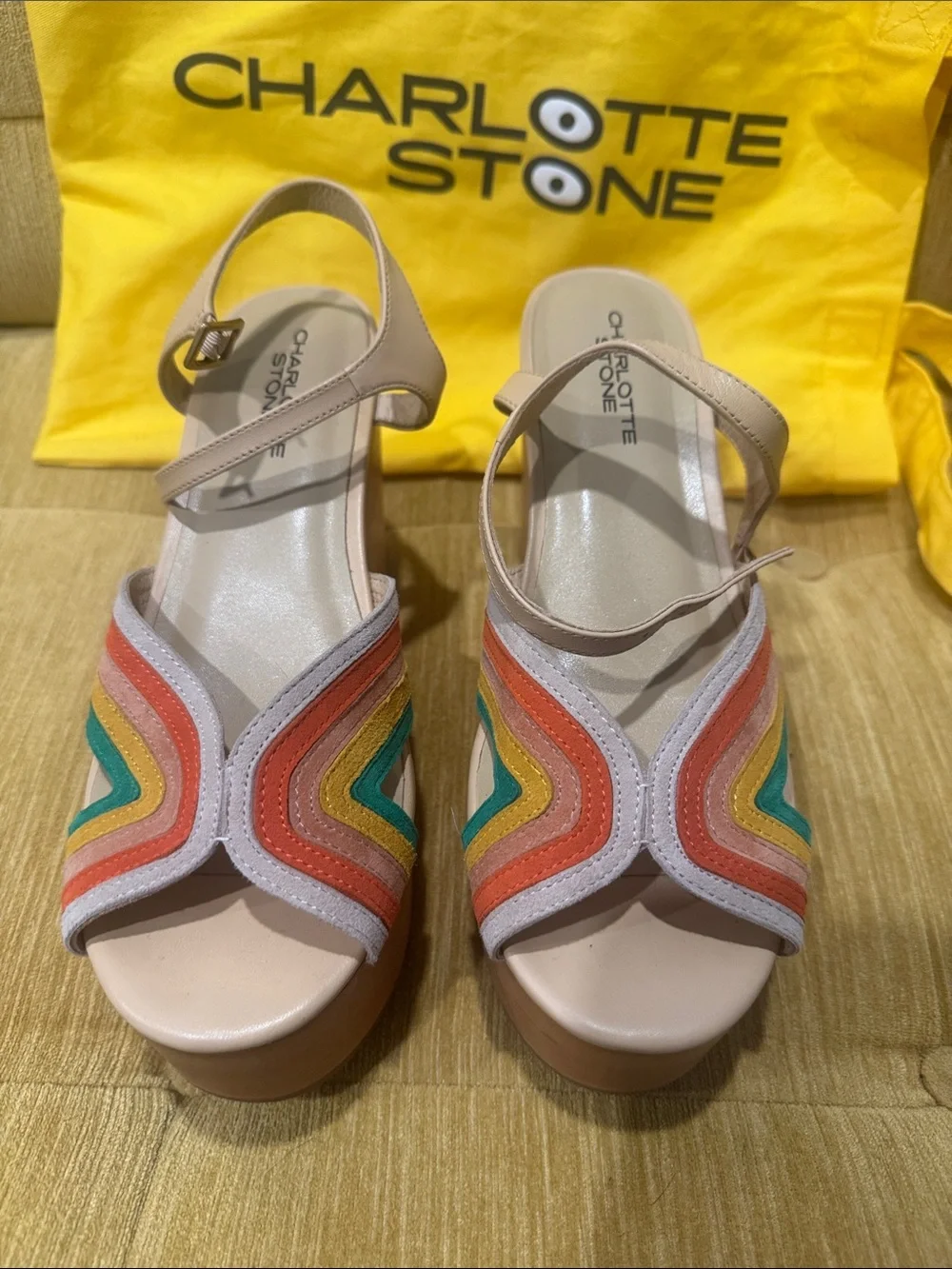 Charlotte Stone Multicolor Suede Platform Sandals with Nude Base